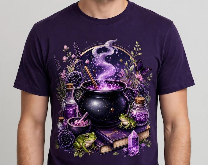 Witchy T Shirt | Purple Cauldron Potion Halloween Tee | Witchy Gifts for Women