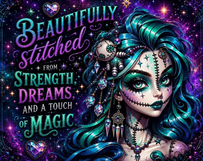 20oz Skinny Tumbler Wrap | Stitched Fantasy Sublimation Design | Gothic Witchy Digital Download