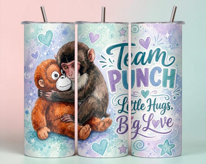 Team Punch 20 oz Skinny Tumbler | Monkey Plush Buddy Design (Lid & Straw)