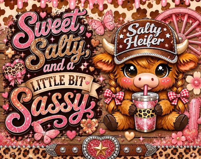 Highland Cow Tumbler Wrap | 20oz Skinny Tumbler Wrap PNG Sublimation Design | Sassy Cowgirl Digital Download