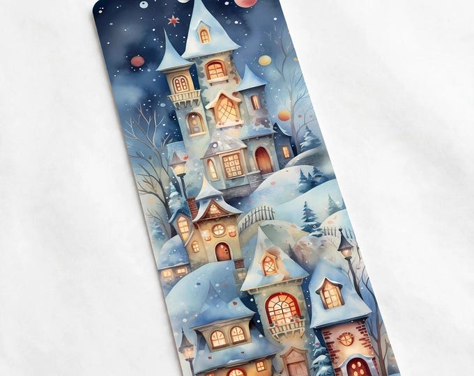 Winter Village Metal Bookmark with Tassel | Aluminum Bookmark | Watercolor Christmas Village | Book Lover Gift