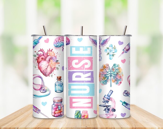 Nurse Tumbler 20oz Skinny | Medical Worker Healthcare Tumbler Cup | Nurse Gift Graduation Present