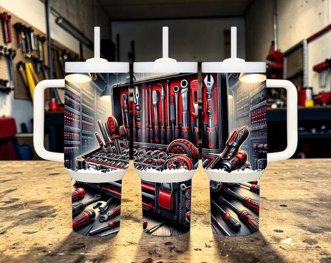 Mechanic Tumbler 40 oz | Tool Garage Design, Handle, Straw (Made to Order)