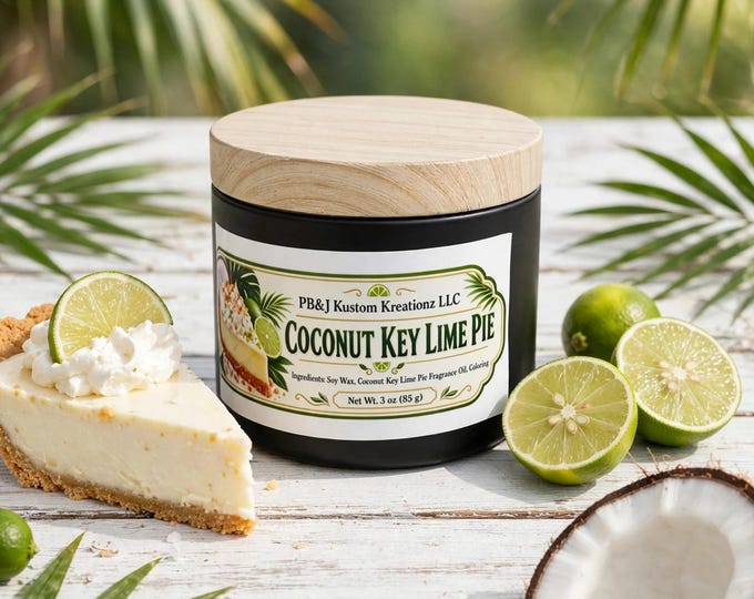 Coconut Key Lime Pie Soy Candle | Tropical Lime Dessert Scented Candle 3oz | Handmade Summer Gift