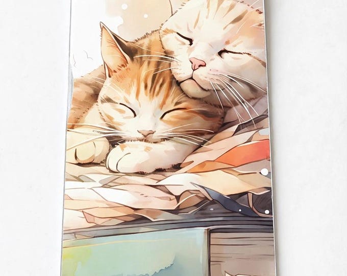 Two Cats Cuddling on Books Metal Bookmark with Tassel — Cat Aluminum Bookmark, Book Lover Gift, Cat Mom Gift, Stocking Stuffer