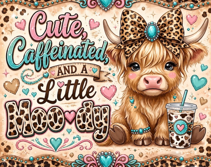 Highland Cow Tumbler Wrap | Coffee Lover 20oz Skinny Tumbler Sublimation Design | Digital Download PNG