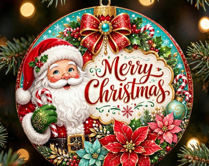 Santa Christmas Ornament | Merry Christmas Santa Ornament | Double Sided MDF Christmas Tree Decoration | Santa Lover Gift