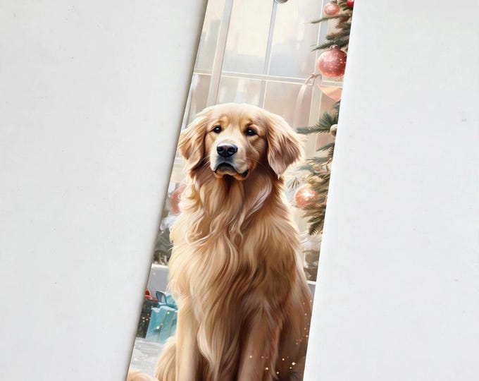 Golden Retriever by the Window Metal Bookmark with Tassel — Christmas Dog Aluminum Bookmark, Book Lover Gift, Stocking Stuffer