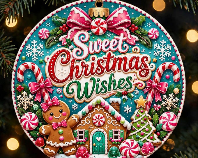 Gingerbread Christmas Ornament | Sweet Christmas Wishes Ornament | Double Sided MDF Christmas Tree Decoration | Candy Christmas Gift