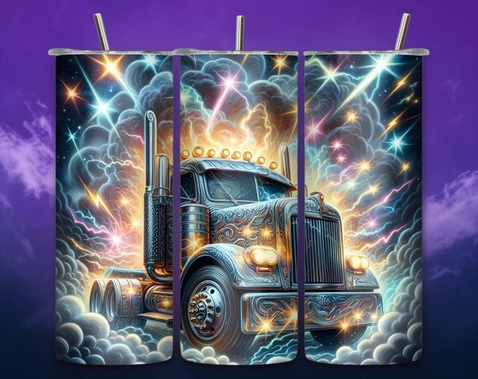 20 oz Skinny Tumbler | Stormy Semi Truck, Truck Driver Gift with Lid & Straw