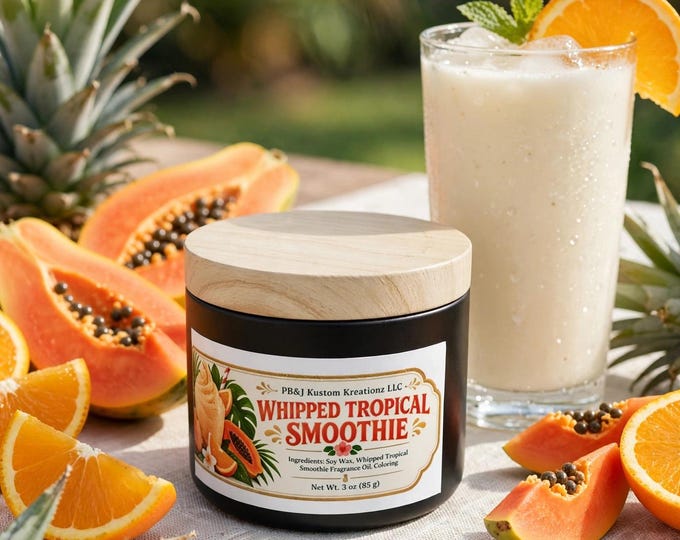 Tropical Smoothie Soy Candle | Mango Papaya Scented Candle 3oz | Handmade Fruity Summer Candle Gift