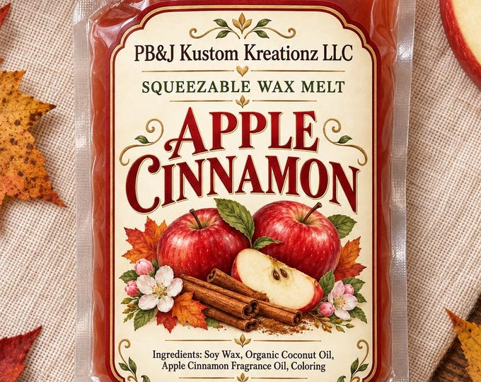 Squeezable Apple Cinnamon Soy Wax Melt | 3oz Fall Scent (Pouch)