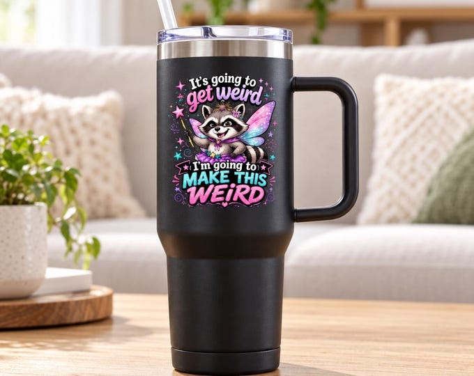 Raccoon Fairy Tumbler | 40 oz Handle, Straw, Quirky Gift
