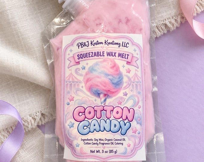 Squeezable Wax Melt | Cotton Candy Scent 3oz Sweet Soy Pouch for Wax Warmer