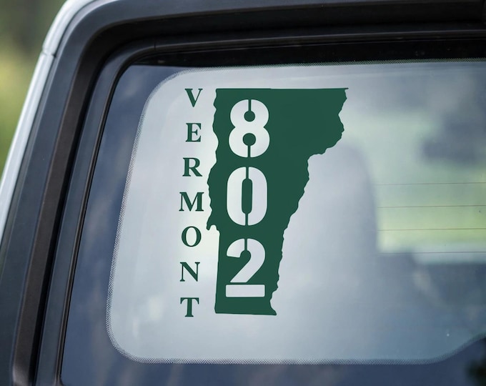 Vermont 802 Vinyl Car Decal | Green Vermont State Window Sticker | 802 Area Code Decal for Cars and Trucks
