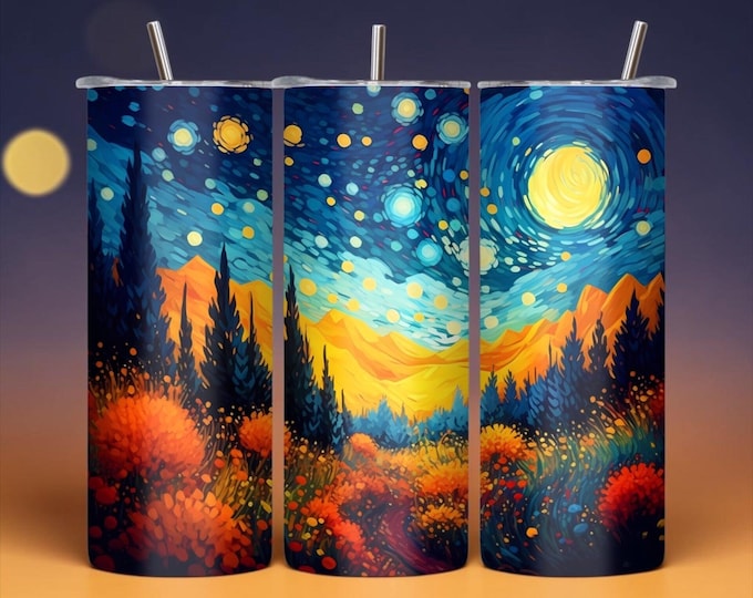 20 oz Mountain Night Sky Tumbler | Camping Gift, Lid, Straw