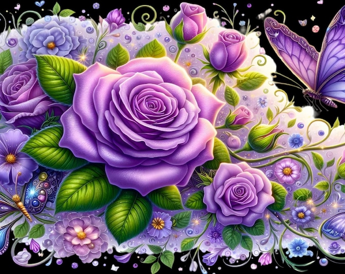 Purple Floral Butterfly UV DTF Decal for 16 oz Glass Can (No Heat Press)