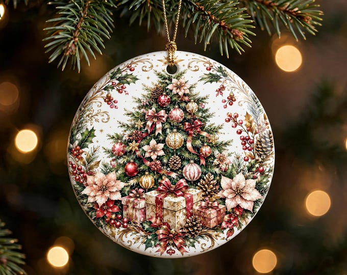 Christmas Tree Ornament | Christmas Tree and Presents Ornament | Double Sided MDF Tree Decoration | Festive Christmas Gift