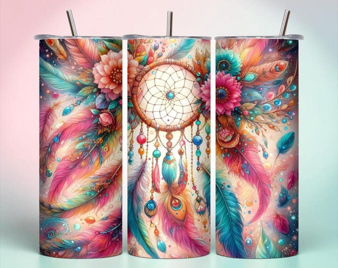 Anti Social Butterfly 20 oz Skinny Tumbler | Floral Dreamcatcher Design (Lid & Straw)