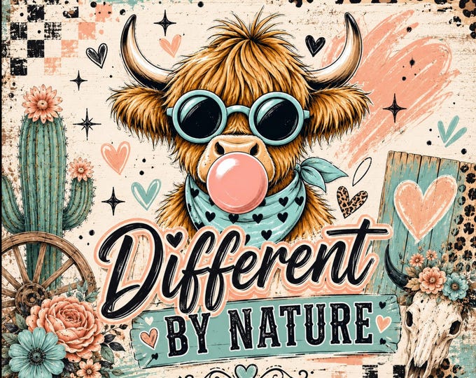 Highland Cow Tumbler Wrap | 20oz Skinny Tumbler Wrap PNG Sublimation Design | Different by Nature Cow