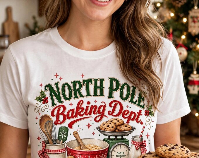 North Pole Baking Dept Shirt | Funny Christmas Baking Tee | Where Calories Don't Count T-Shirt | Christmas Baker Gift