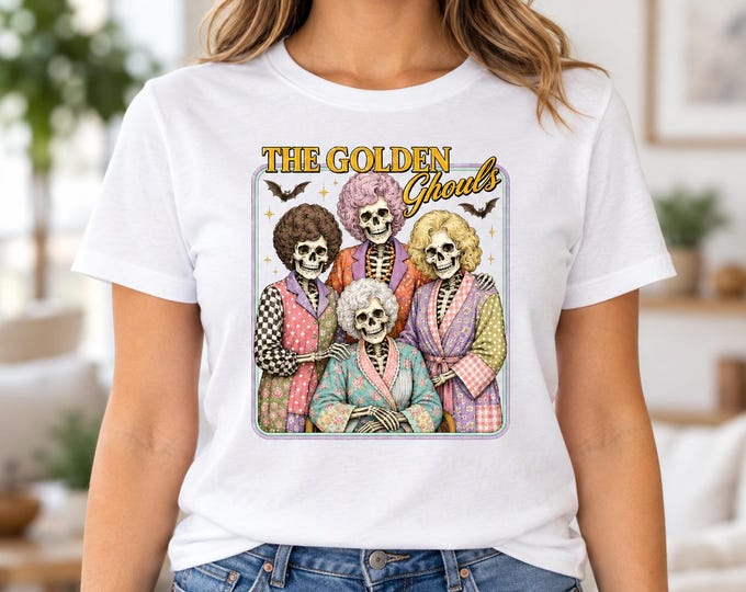 Halloween Skeleton T-Shirt | The Golden Ghouls Spooky Ladies Tee | Funny Vintage Horror Gift Shirt