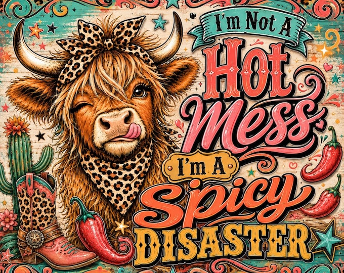 Highland Cow Tumbler Wrap | 20oz Skinny Tumbler Wrap PNG Sublimation Design | Spicy Disaster Sassy Western