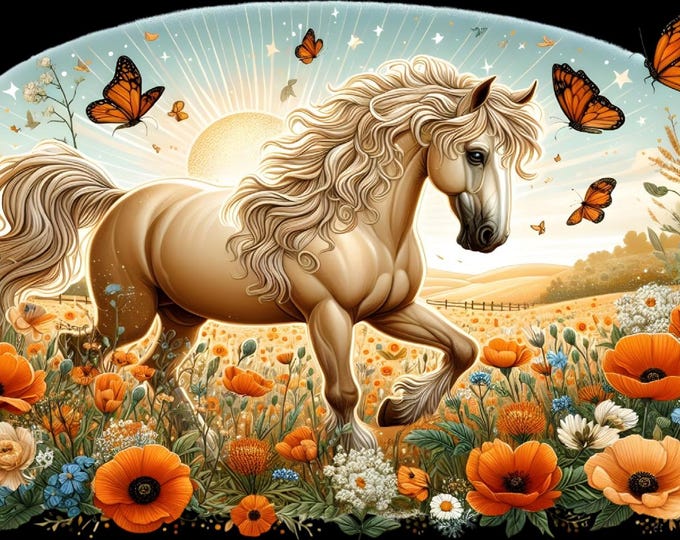 UV DTF Horse Wildflower Butterfly Cup Wrap (16 oz Glass Can)