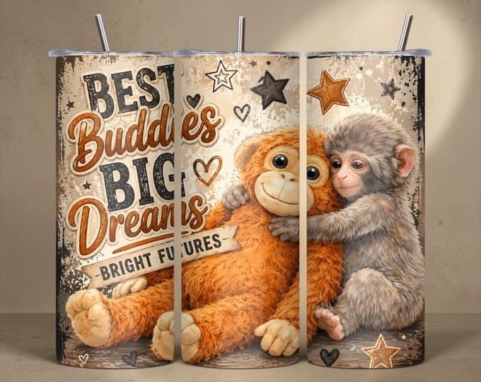 20 oz Skinny Tumbler | Best Buddies Big Dreams Monkey Tumbler with Lid and Straw