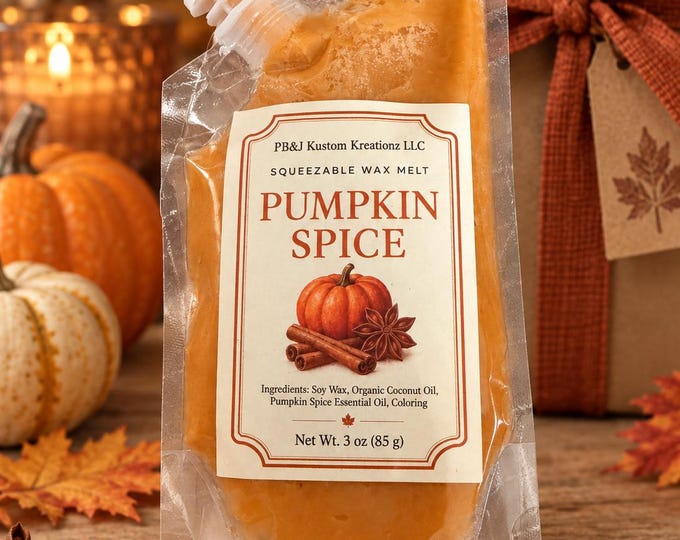 Squeezable Wax Melt | Pumpkin Spice Fall Wax Melt | 3oz Soy Wax Pouch for Wax Warmer