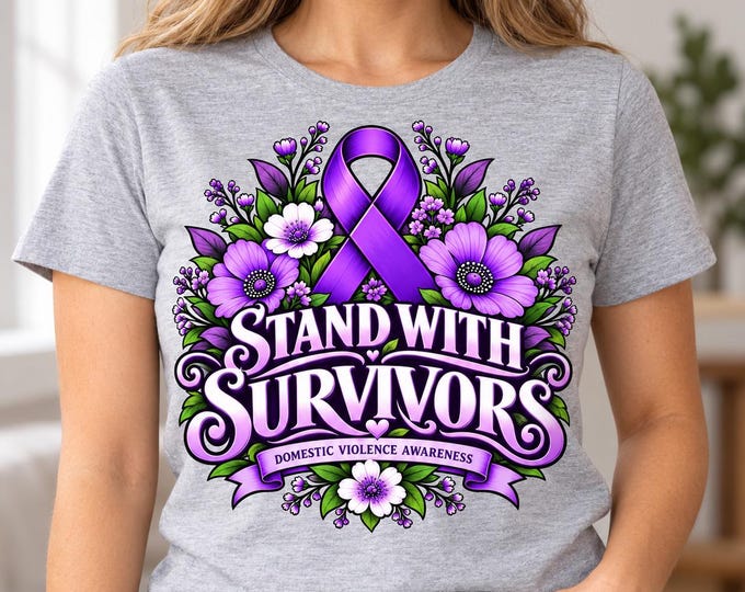 Domestic Violence Awareness Shirt | Stand With Survivors Purple Ribbon Tee | Survivor Support Gift | Wear Purple in October