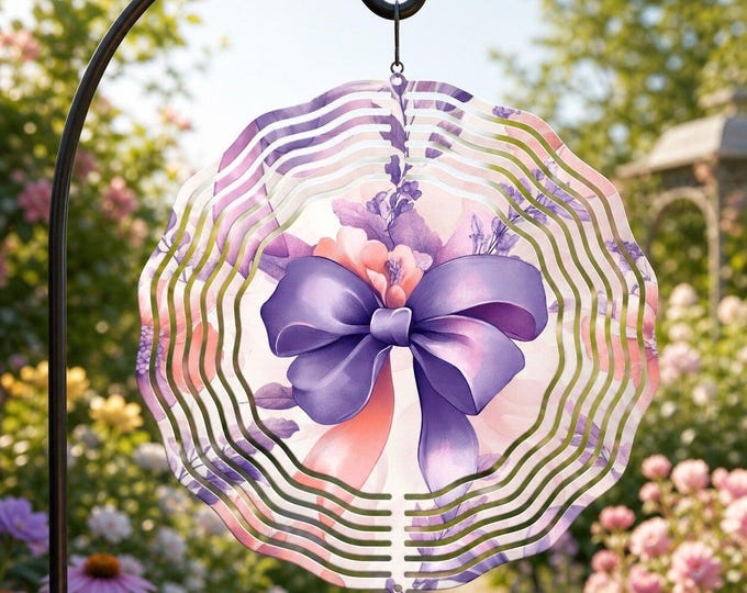 8" Floral Wind Spinner | Purple Bow Garden Decor (Made to Order)