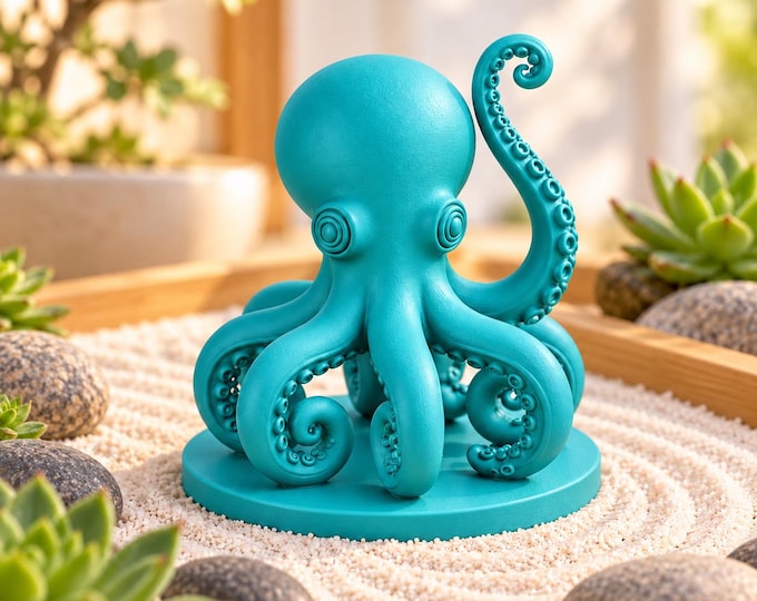 3D Printed Octopus Figurine | Coastal Desk Decor, Nautical Shelf Ornament (Color Options)