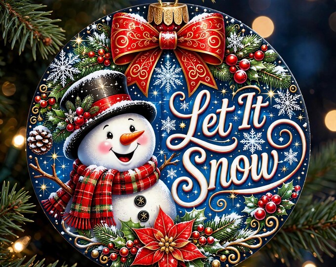 Let It Snow Christmas Ornament | Snowman Ornament | Double Sided MDF Christmas Tree Decoration | Winter Holiday Gift