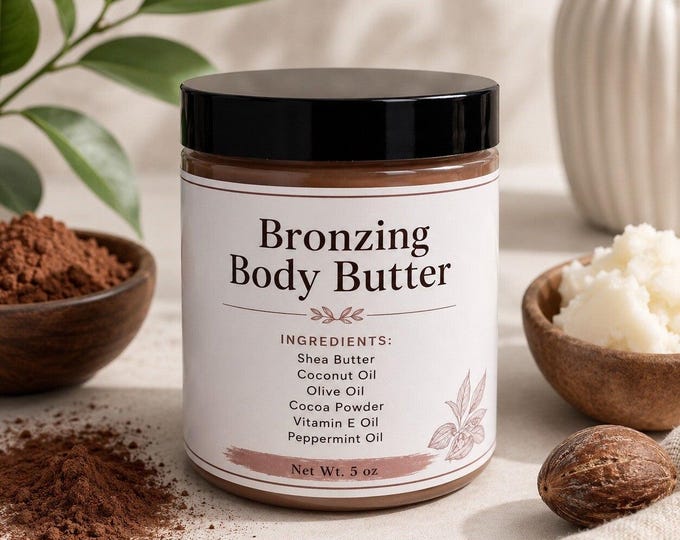 Handmade Bronzing Body Butter | Shea Butter Moisturizer with Cocoa Powder Glow