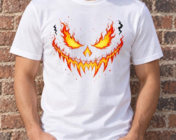 Scary Flaming Face Halloween T-Shirt | Spooky Fire Monster Graphic Tee