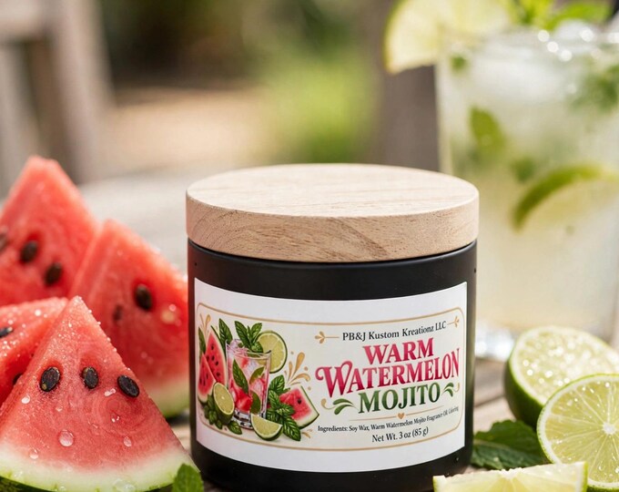 Watermelon Mojito Soy Candle | Summer Watermelon Mint Scented Candle 3oz | Handmade Tropical Gift