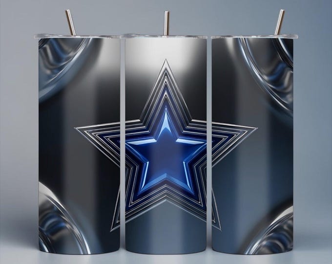 20 oz Metallic Blue Star Tumbler | Stainless Steel, Lid, Straw (Made-to-Order)