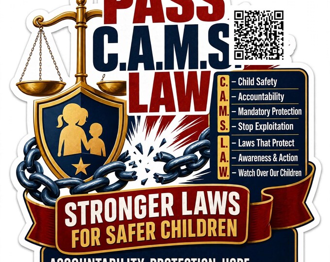 Pass Cams Law Car Sticker | Stronger Laws for Safer Children Decal | Child Safety Awareness Sticker