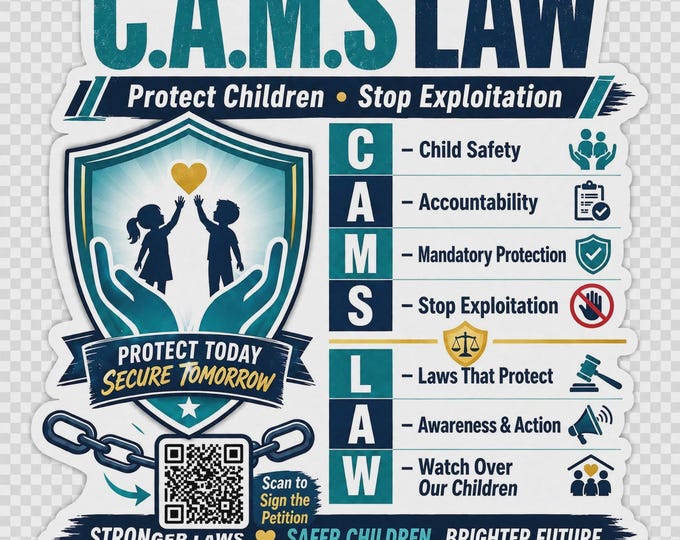 Cams Law Car Sticker | Stronger Laws Safer Children Decal | Kids Safety Advocacy Sticker Gift
