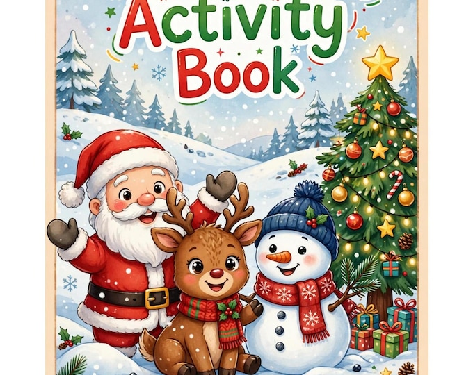 Christmas Activity Book for Kids | 25 Pages Coloring, Mazes, Dot-to-Dots (Digital Download)