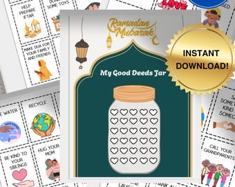 Ramadan Good Deeds Activity Jar Printable | 30-Day Ramadan Activity for Kids | Coloring Activity & Good Deeds Cards | Islamic Kids Activity