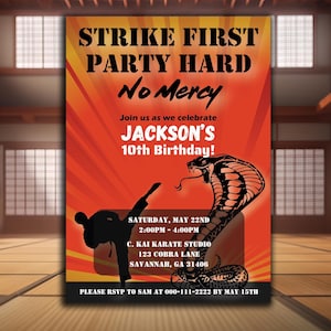 Modèle d'Invitation de fête d'anniversaire de karaté inspiré de Cobra Kai