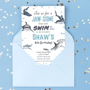 Shark Pool Party Birthday Invitation Template