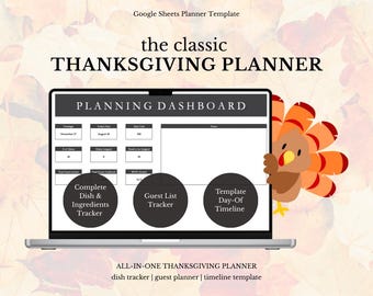Thanksgiving Planner | Google Sheets Template | Holiday Dinner Organizer | Dish Sign-Up, Guest List Tracker, Ingredients List & Timeline