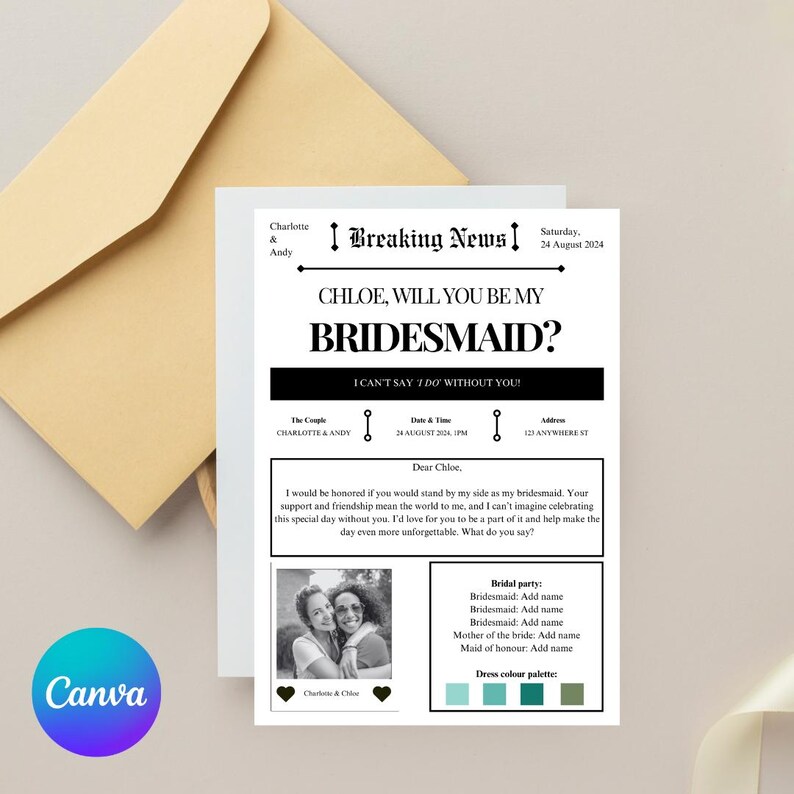 Editable Bridesmaid Proposal, Instant Download, Personalised Bridesmaid ...