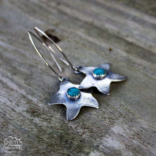 Sterling silver Starfish Long Dangle earrings with Turquoise - Starfish Blue -