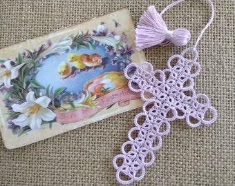 Lavender Tatted Cross Bible Bookmark Heirloom Tatting Lace crochet