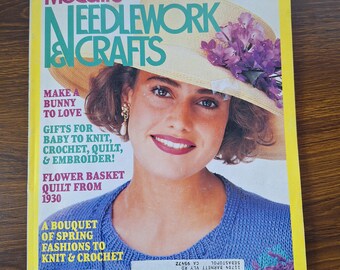 McCall's Needlework & Crafts April 1989 Baby gifts crochet knit embroider, Flower basket quilt from 1930, bunny pattern