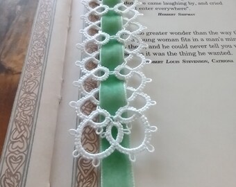 Velvet Ribbon Tatted Lace Bookmark  Frivolite